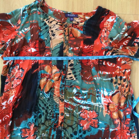 Roaman’s 16W Tropical Vacation Short Sleeve Button Up Top Tunic - Picture 10 of 11